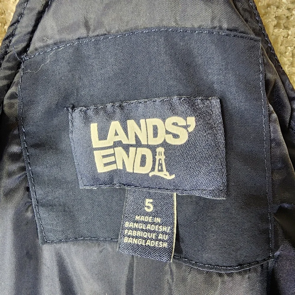 Lands' End Squall Snow Pants Bibs Youth 5 Navy Blue Reinforced Iron Knees & Seat